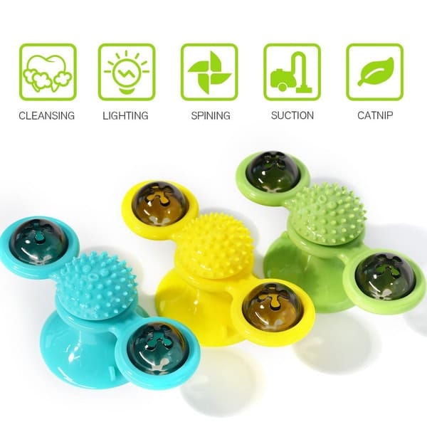 Interactive Cat Toy with Catnip – Spinning Windmill Toy with LED Balls