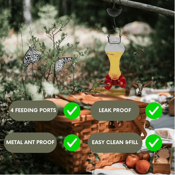 Glass Hummingbird Feeder – Nectar Feeder for Outdoor Garden Use