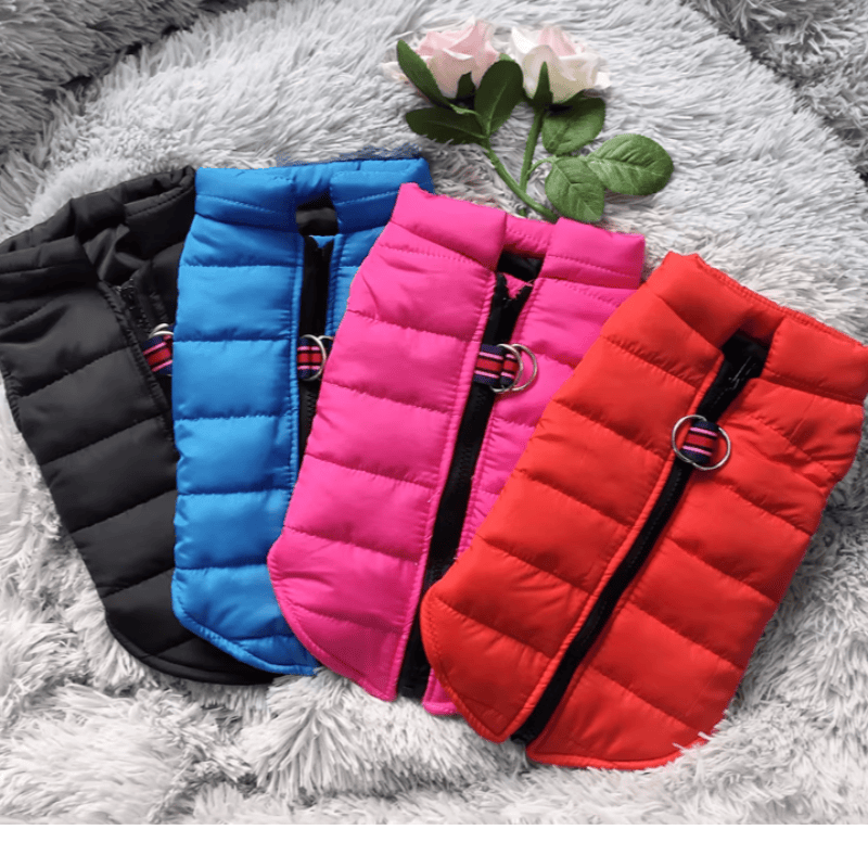 Waterproof Puffer Dog Vest — Lightweight Winter Warmth with Leash Ring