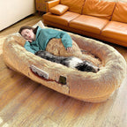 Human-Sized Oversized Plush Dog Bed with Donut Bolster