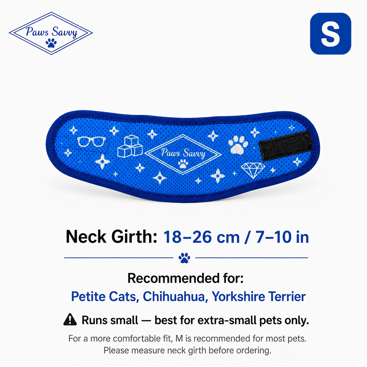 PVA Cooling Dog Bandana Size S neck girth chart
