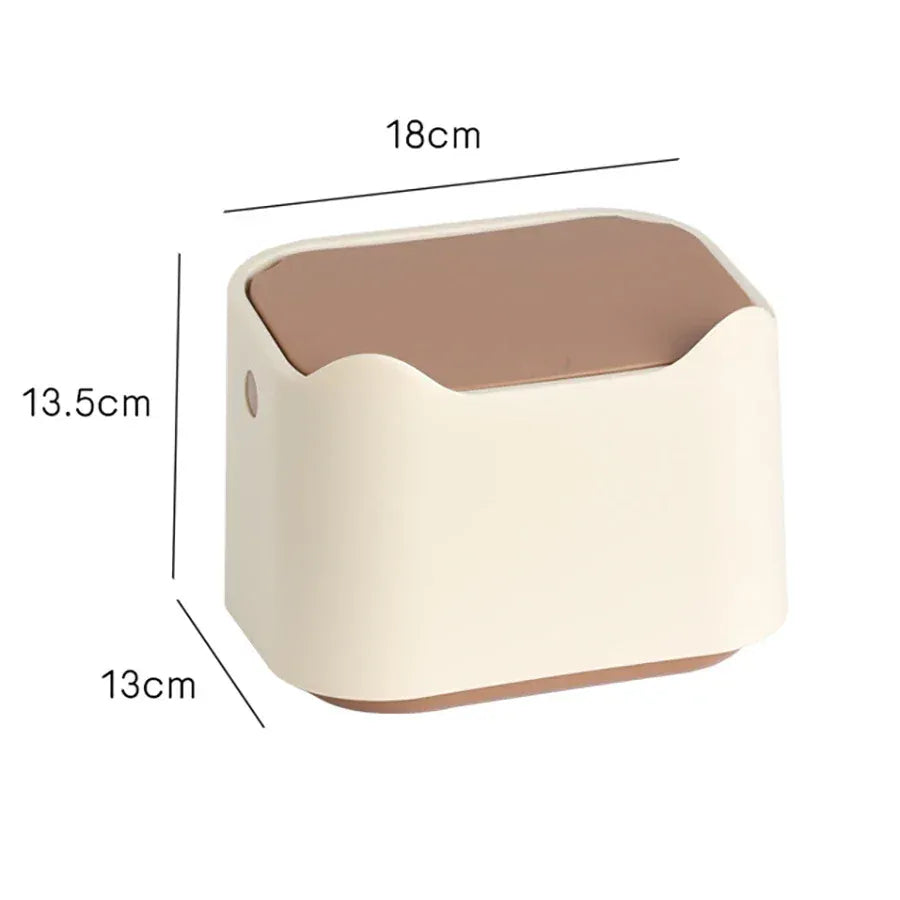 Beige cat litter waste bin with dimensions: 18cm width, 13.5cm height, 13cm depth