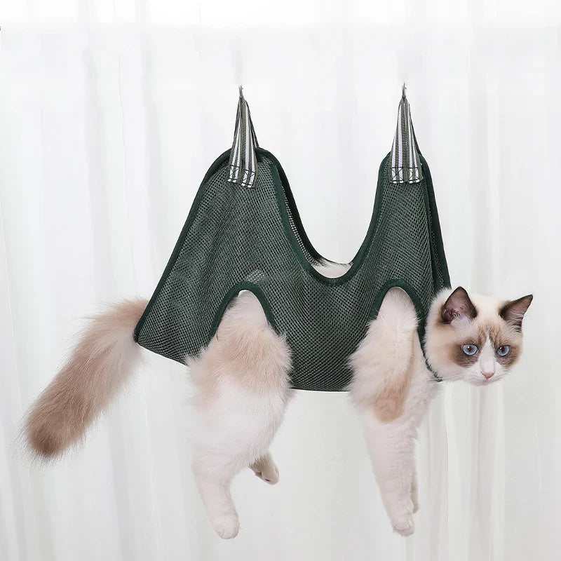 Pet Grooming Hammock — Nail Trimming and Grooming Restraint Net with Reinforced Frame
