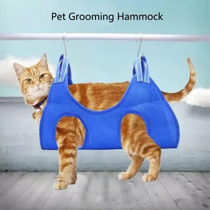 Pet Grooming Hammock — Nail Trimming and Grooming Restraint Net with Reinforced Frame