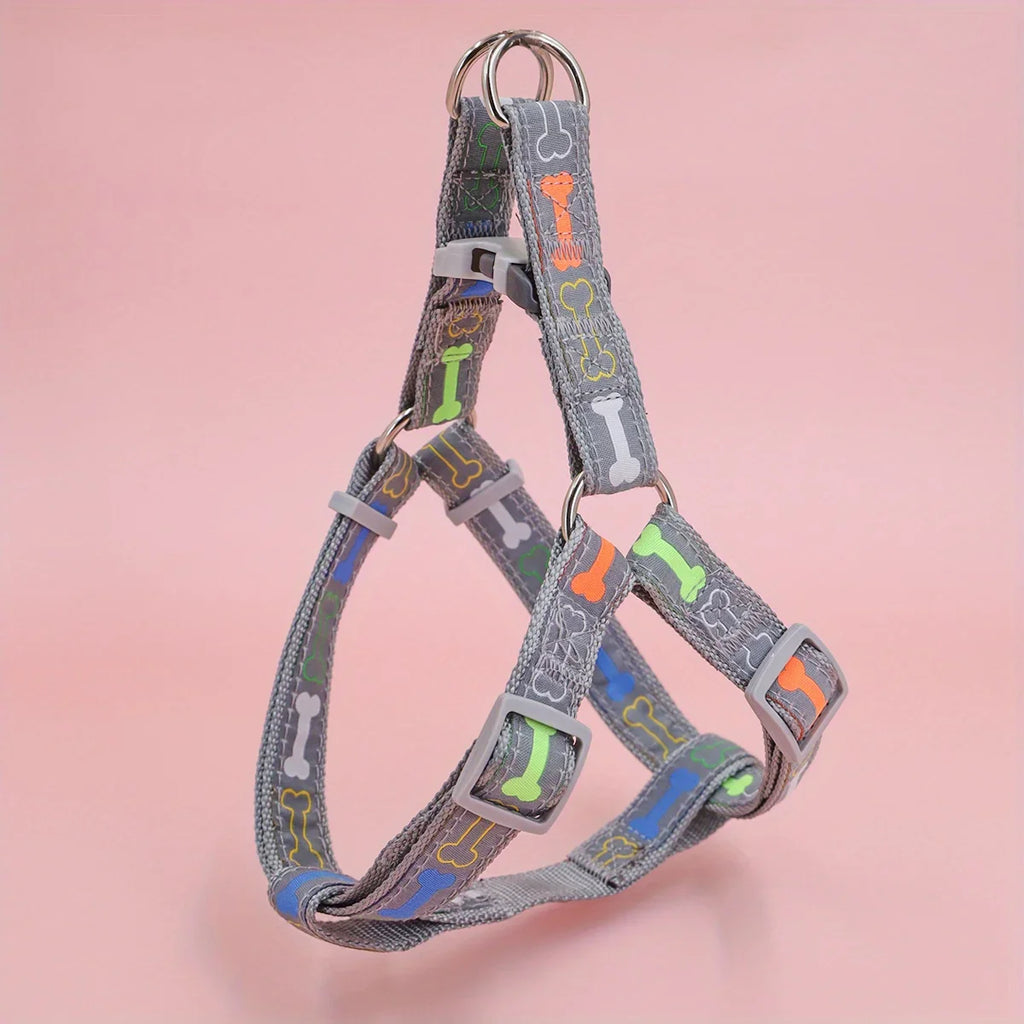 Adjustable Dog Harness — Colorful Bone Print, Comfortable Fit