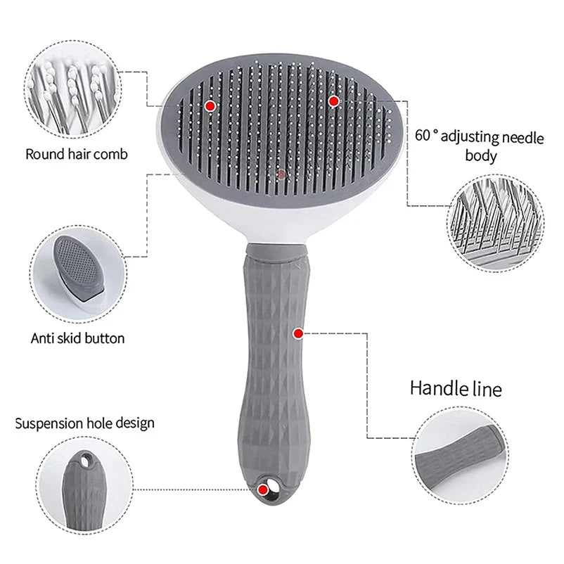 Pro Deshedding Comb with Self-Cleaning Button — Stainless Steel for Dogs and Cats