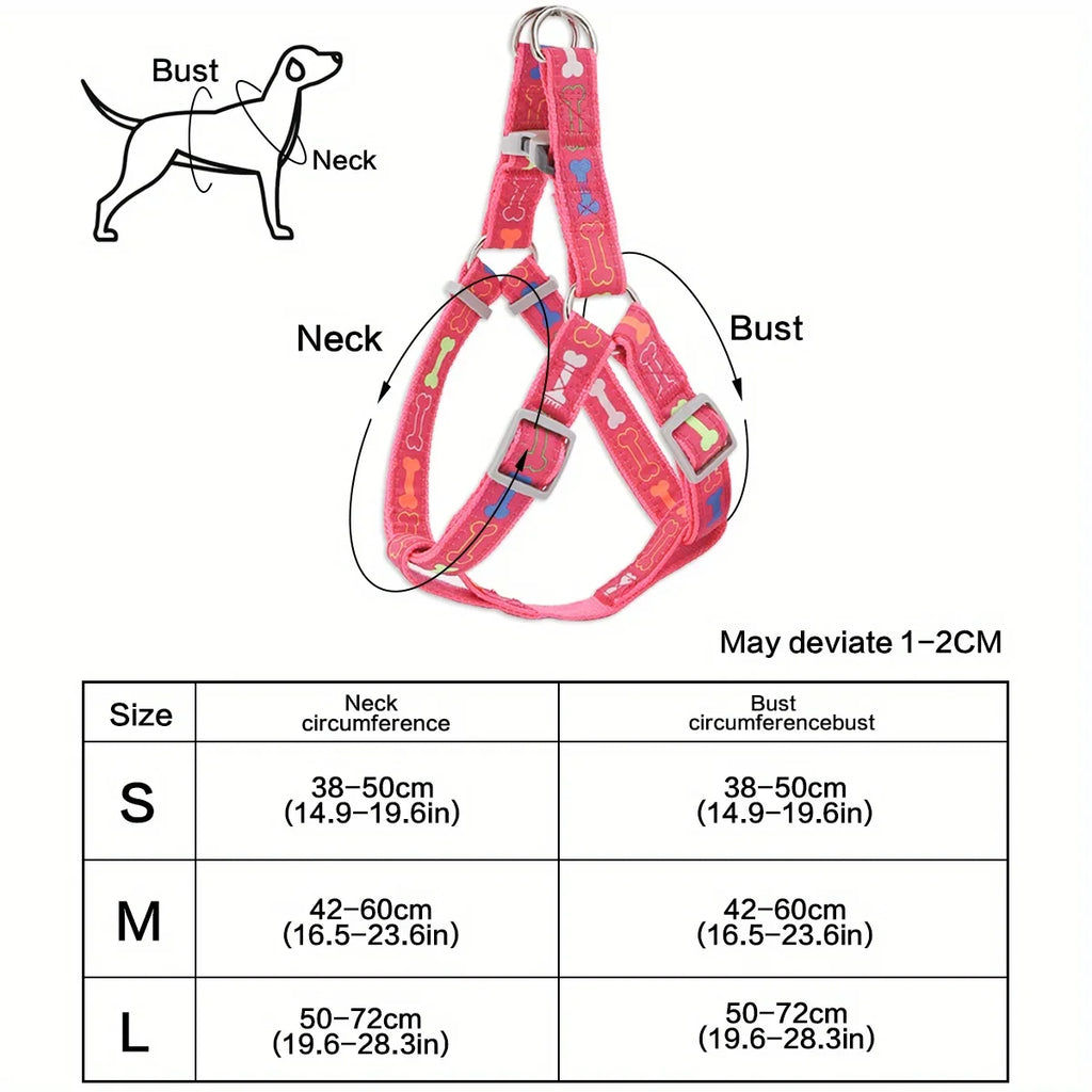 Adjustable Dog Harness — Colorful Bone Print, Comfortable Fit