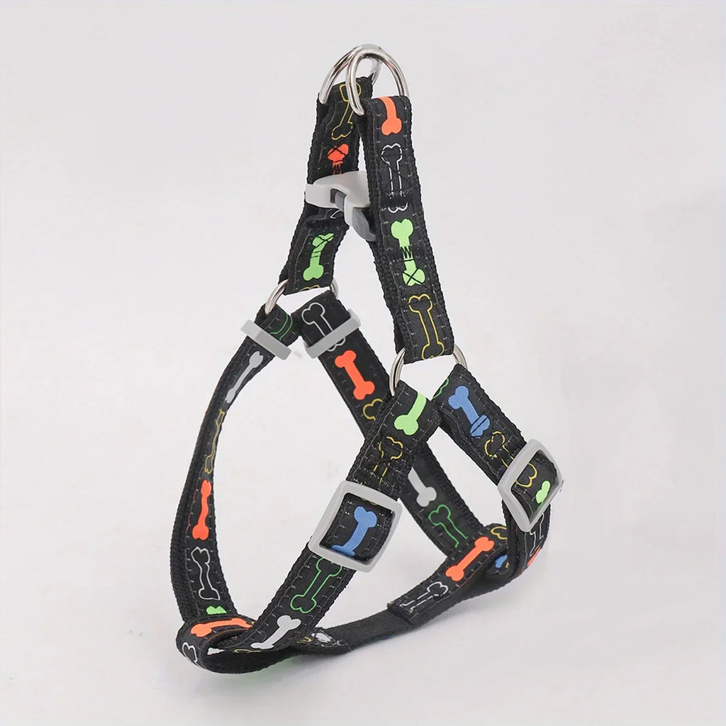 Adjustable Dog Harness — Colorful Bone Print, Comfortable Fit
