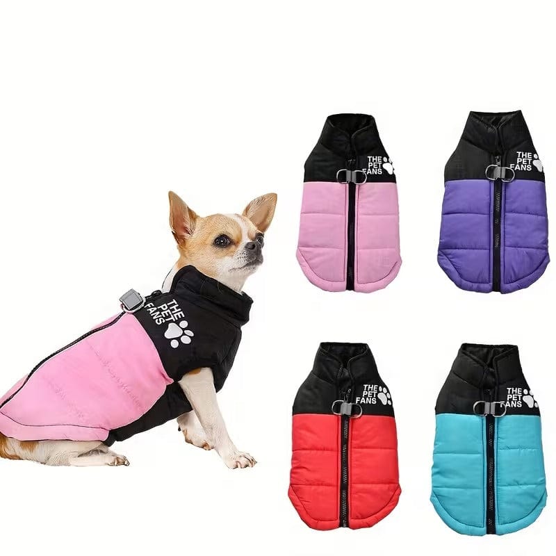 Full-Zip Puffer Dog Jacket — Easy-On Winter Coat with Leash Ring
