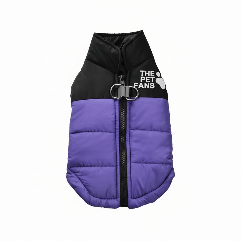Full-Zip Puffer Dog Jacket — Easy-On Winter Coat with Leash Ring