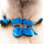 Side view of blue dog boot showing full paw and ankle coverage