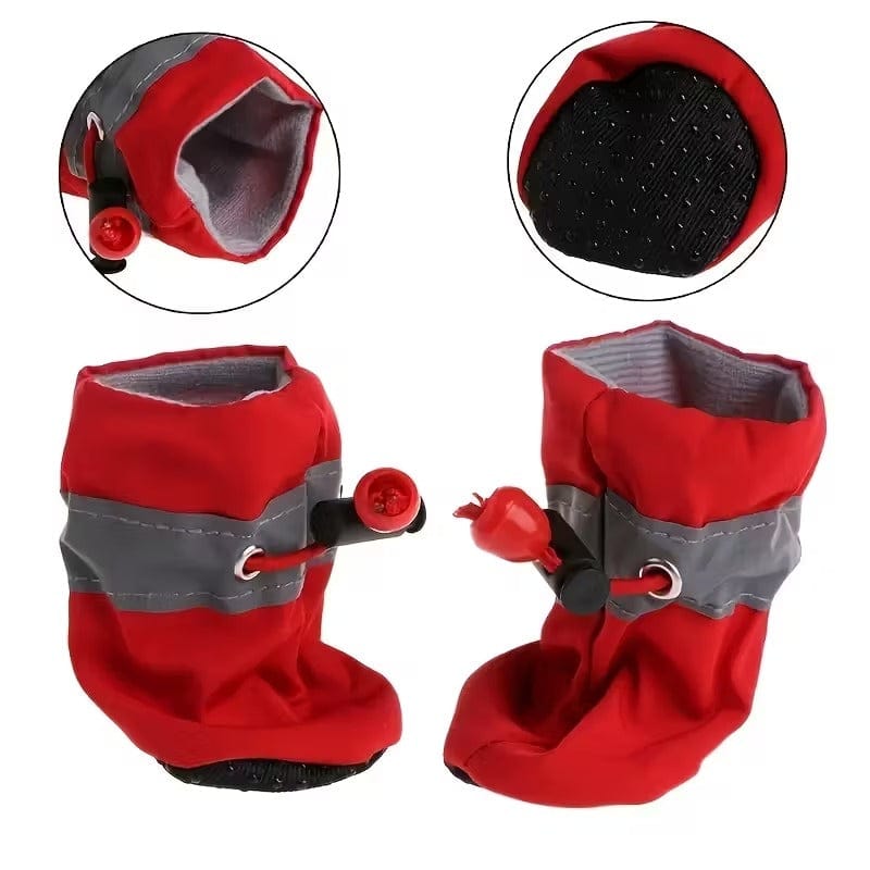 Close-up of adjustable drawstring closure on dog boot