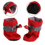 Close-up of adjustable drawstring closure on dog boot