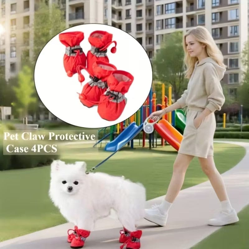 Set of four royal blue waterproof dog boots displayed on white background