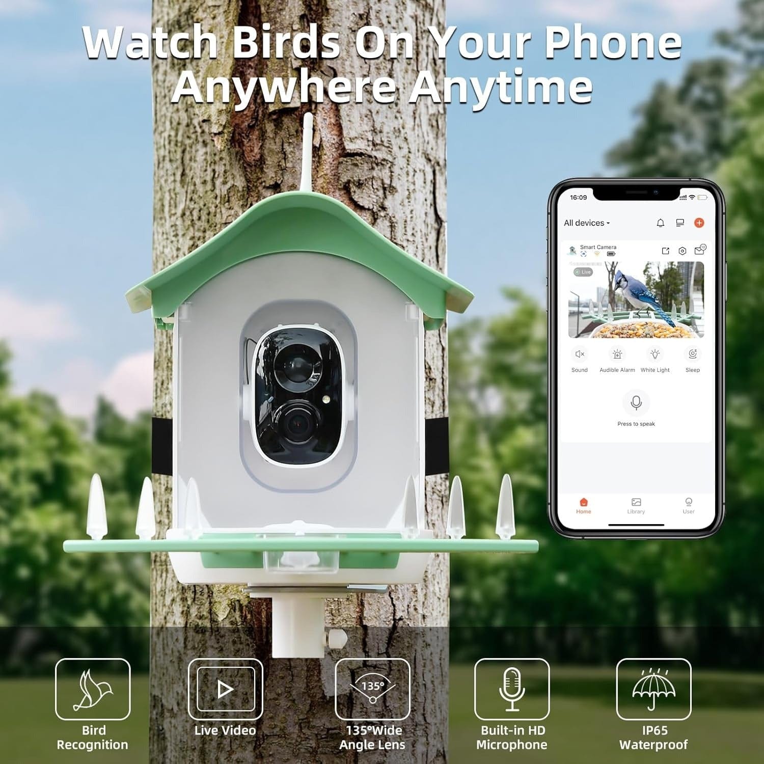 Hasuber Smart Bird Feeder with Camera – AI, Real-Time Alerts & Solar Powered
